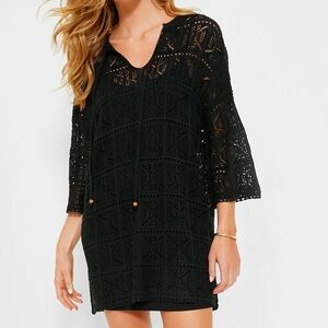 Pomander Place Tuckernuck Kai Black Crochet Knit Mini Boho Dress Size Small